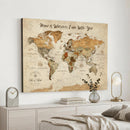 Personalized World Map Canvas Print – Custom Push Pin Framed