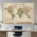 Custom Framed Push Pin Map Wall Art Canvas Print, Rustic