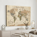 Custom Framed Push Pin Map Wall Art Canvas Print, Rustic