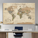Custom Framed Push Pin Map Wall Art Canvas Print, Rustic