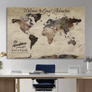 Custom Push Pin World Map Wall Canvas Print – Personalized