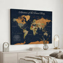 Custom Push Pin World Map Wall Art Canvas Print – Personalized Travel Tracker with Pins Framed Large for Home and Office Decor