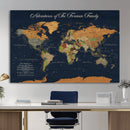 Custom Push Pin World Map Wall Art Canvas Print – Personalized Travel Tracker with Pins Framed Large for Home and Office Decor