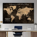 Personalized Push Pin World Map Canvas Print – Custom Framed