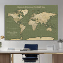 Personalized Push Pin World Map Canvas – Custom Framed