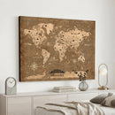 Custom Push Pin World Map Wall Art Canvas Print – Personalized Travel Tracker with Pins Framed Large for Home and Office Decor