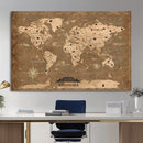 Custom Push Pin World Map Wall Art Canvas Print – Personalized Travel Tracker with Pins Framed Large for Home and Office Decor