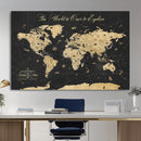Custom Push Pin World Map Wall Art Canvas Print – Personalized Travel Tracker with Pins Framed Large for Home and Office Decor