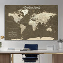 Personalized Framed World Map Wall Art Canvas – Custom Push