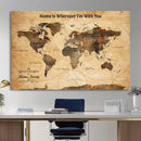 Large World Map Canvas Wall Art – Custom Framed Push Pin