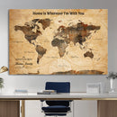 Large World Map Canvas Wall Art – Custom Framed Push Pin