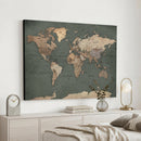 Rustic Black and Wood World Map Canvas Wall Art – Framed