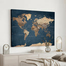 Navy Blue World Map Canvas Print – Framed Travel Map Wall