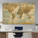Vintage World Map Wall Art Canvas Print, Detailed World Map