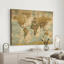 Vintage World Map Wall Art Canvas Print, Detailed World Map