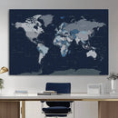 Blue Detailed World Map Wall Art Canvas Print, Modern Framed by MyGreatCanvas | Canvas Wall Art Prints | Photo Prints & Wall Decor