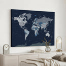 Blue Detailed World Map Wall Art Canvas Print, Modern Framed