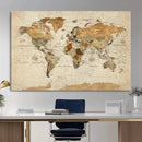 Rustic Vintage World Map Canvas Print – Framed Modern