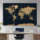 Vintage World Map Canvas on the Dark Background Wall Art