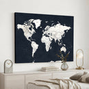 Black World Map Wall Art Canvas Print for Home Office and