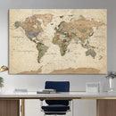 Vintage World Map Canvas Wall Art - Rustic Grunge Texture