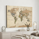 Vintage World Map Canvas Wall Art - Rustic Grunge Texture