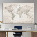Antique Style World Map Canvas Print - Vintage Detailed