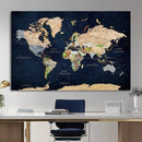 Minimalist World Map Canvas Wall Art - Watercolor Blue and