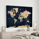 Minimalist World Map Canvas Wall Art - Watercolor Blue and