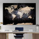 Grunge World Map Wall Art | 3-Panel Large Beige and Brown