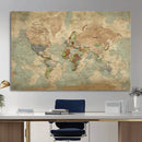 World Map Wall Art Canvas Print, Rustic Map Print, Framed