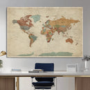 World Map Wall Art Canvas Print, Framed Rustic Atlas Art