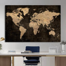 Brown World Map Canvas Print – Modern Travel Map Wall Art,