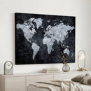 Black World Map Canvas Print – Detailed Map for Couples and