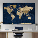Navy Blue World Map Canvas Print – Detailed Map Minimal Navy