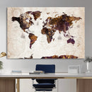 Blue Watercolor World Map Canvas Print – Framed Modern Wall