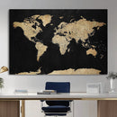 Beige World Map Canvas Wall Art Print, Minimal Black and