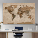 World Map Canvas Wall Art Print, Detailed Global Map Artwork