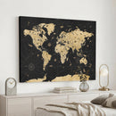 Vintage Blue and Brown World Map Canvas Wall Art – Framed