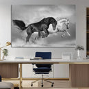 Wild Horses Wall Art Canvas Print – Framed Black and White