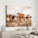 Texas Longhorn Cattle Wall Art Canvas Print, Sepia Western
