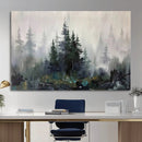 Misty Pine Forest Oil Painting Canvas — Dark Moody Teal Grey by MyGreatCanvas | Canvas Wall Art Prints | Photo Prints & Wall Decor
