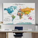 Custom Push Pin Watercolor World Map Canvas Wall Art Print –