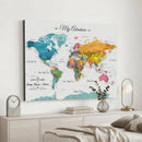 Custom Push Pin Watercolor World Map Canvas Wall Art Print –