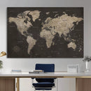 World Map Canvas Wall Art Dark Charcoal Antique Tan Detailed by MyGreatCanvas | Canvas Wall Art Prints | Photo Prints & Wall Decor