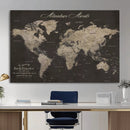 Custom World Map with Pins Canvas Wall Art Dark Charcoal by MyGreatCanvas | Canvas Wall Art Prints | Photo Prints & Wall Decor