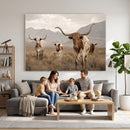 Rustic Texas Longhorn Cow Canvas Wall Art Print, Rustic Farm Animal Photography Print, Farmhouse Country Decor, Western Ranch Art