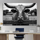 Black White Texas Longhorn Bull Canvas Wall Art, Western Ranch Cattle Photography Print, Rustic Farmhouse Cowboy Decor Artwork by MyGreatCanvas | Canvas Wall Art Prints | Photo Prints & Wall Decor