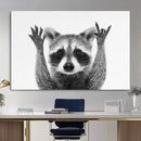 Funny Raccoon Canvas Wall Art, Black White Hands Up Animal Photo Print, Humorous Wildlife Decor, Kids Room Nursery Art, Quirky Animal Gift by MyGreatCanvas | Canvas Wall Art Prints | Photo Prints & Wall Decor