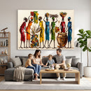 African Folk Art Canvas Wall Art, Colorful African Women Village Painting Print, Tribal Ethnic Home Decor, Vibrant African Art, Living Room